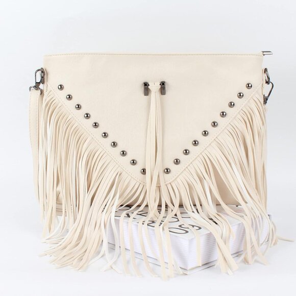 Women’s Leather Fringe Hobo Crossbody Bag Small Tassel Shoulder Purse - Picture 3 of 6